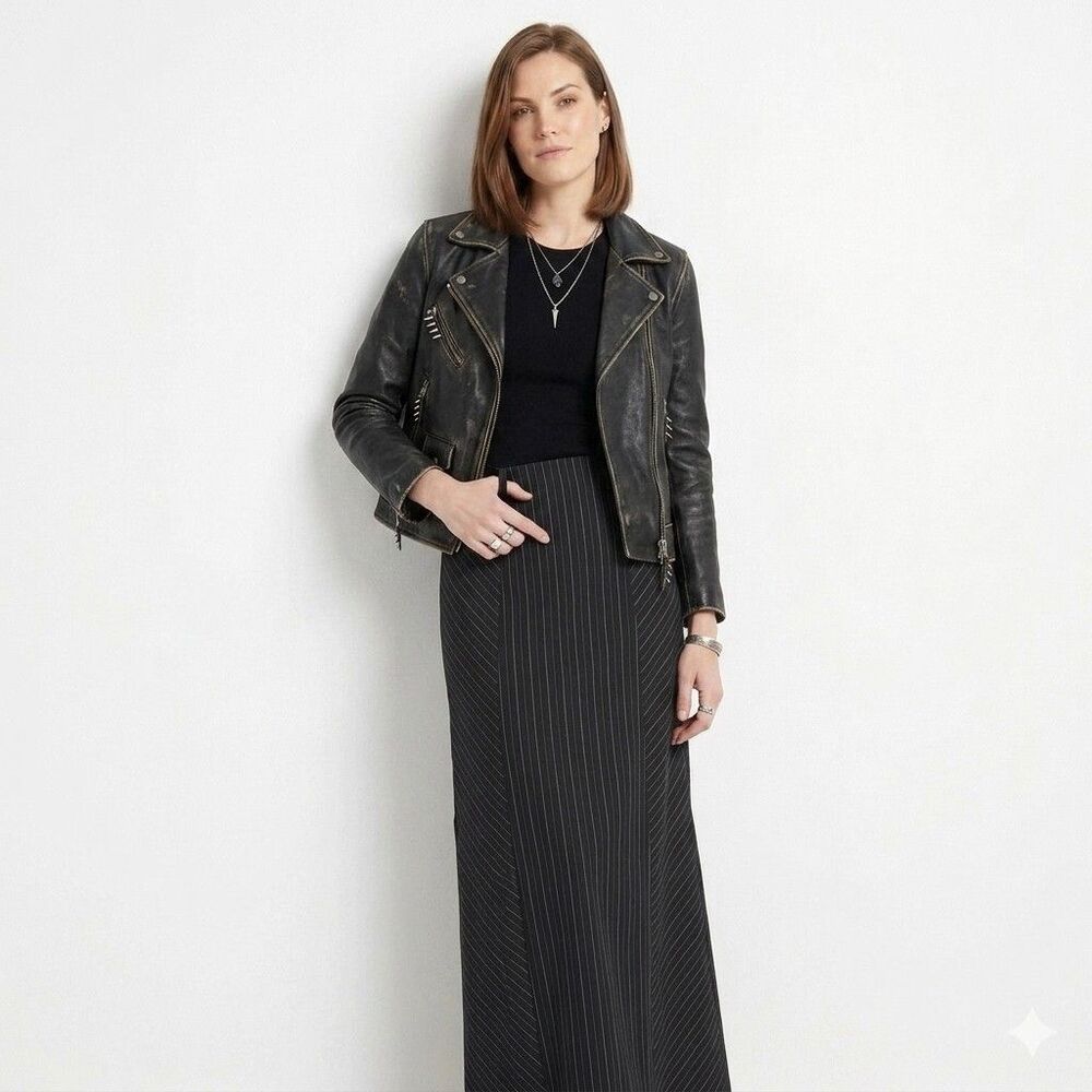 Vintage J. Jill Pinstripe Wool Maxi Skirt Size 4 Multi Directional Striped Long